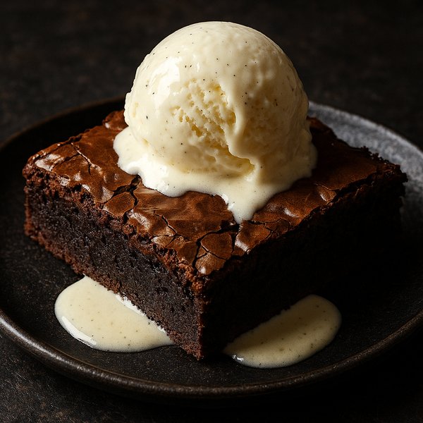 Classic Fudgy Brownie with Melting Vanilla Ice Cream