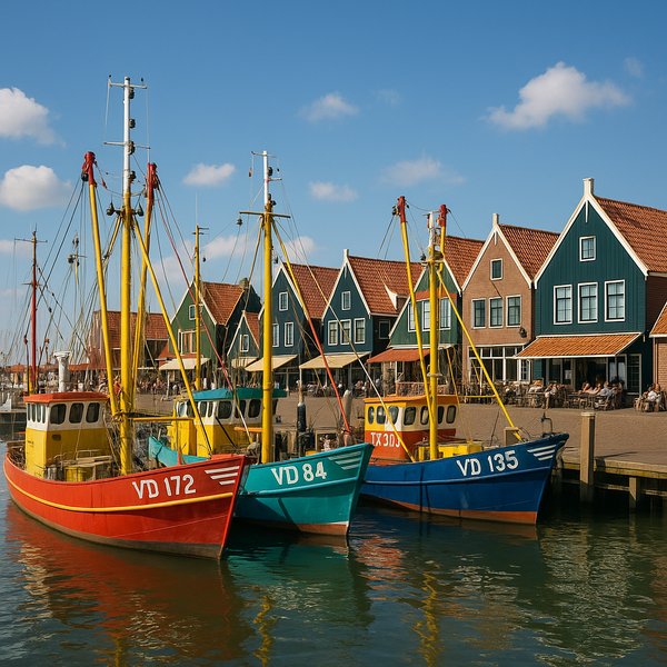 Colorful Fishing Boats at Volendam Harbor