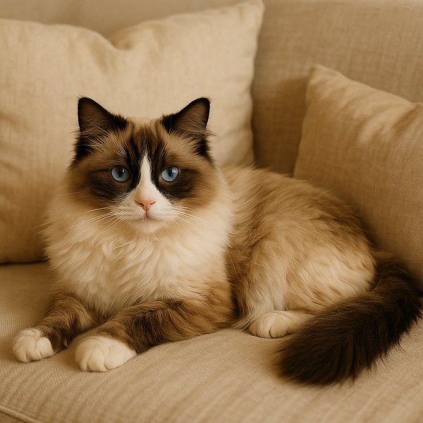 Creamy Ragdoll Resting on a Couch