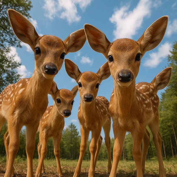 Curious Fawns: Ground-Level Portrait of Baby Deer