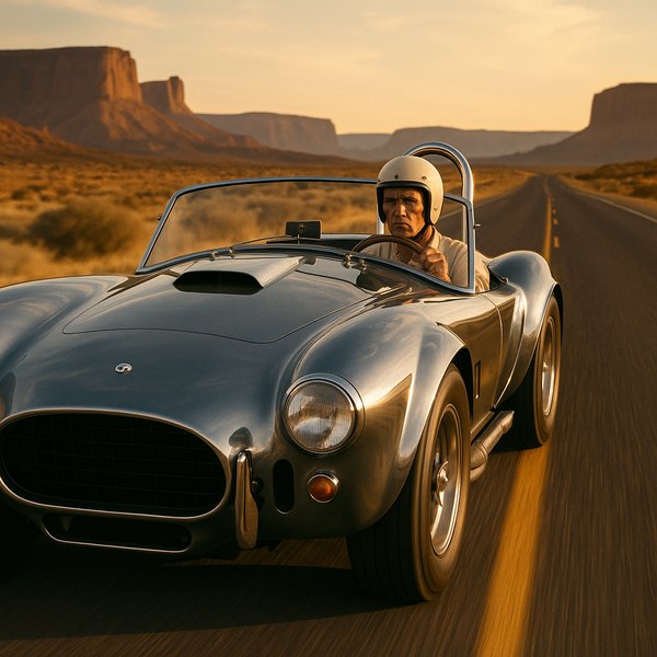 Desert Silver: Open-Top Racer at Sunset