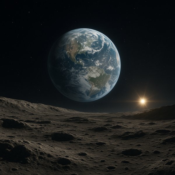 Earthrise Over a Barren Moon — Cinematic NASA-Style View