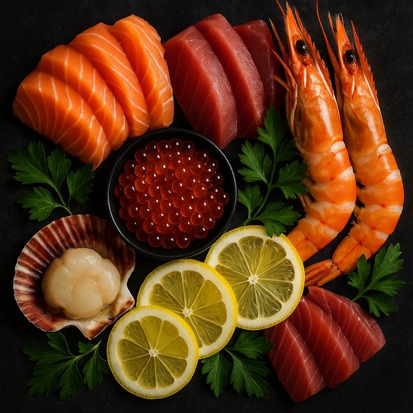 Epic Seafood Assortment — Sashimi, Ikura & King Prawns