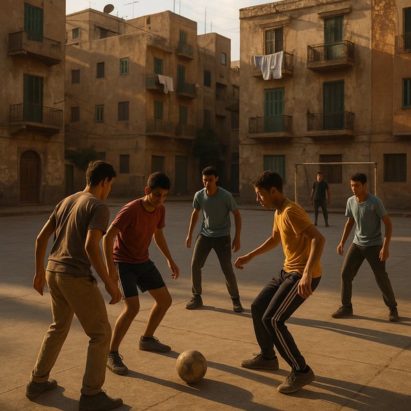 Evening Kickabout in an Egyptian Courtyard