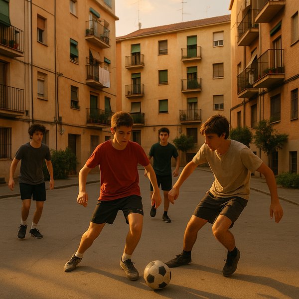 Evening Street Football in a Spanish Courtyard