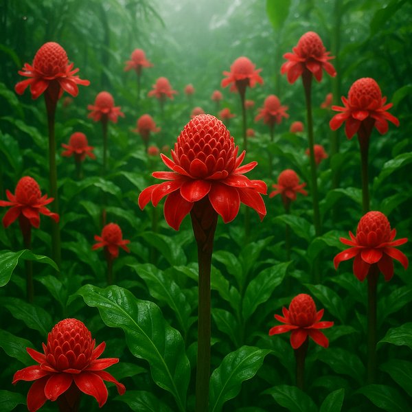 Field of Red Torch Ginger Blossoms