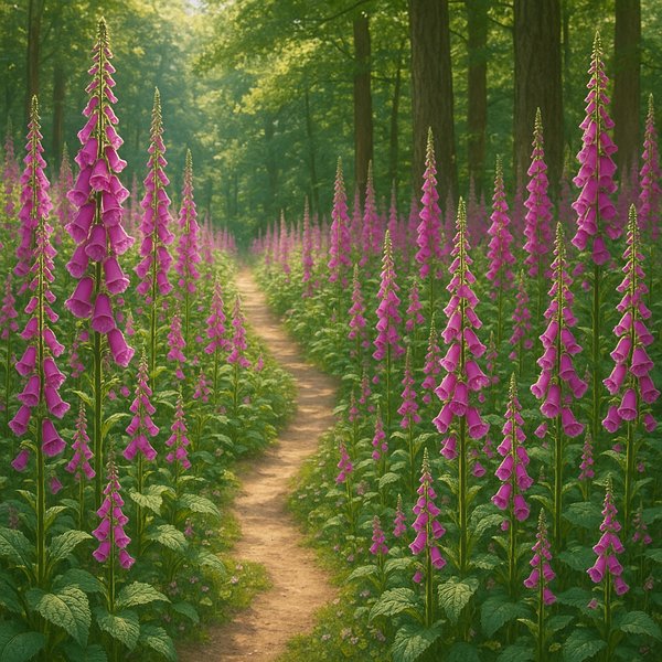 Forest Path Through Blooming Foxglove