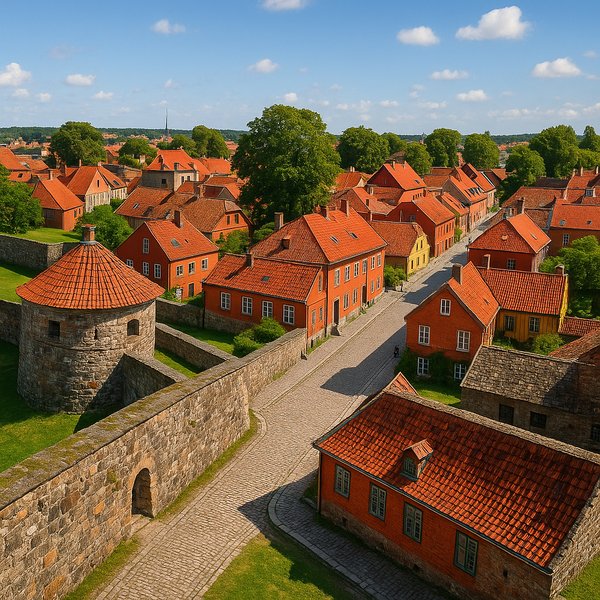 Fredrikstad Fortress Town — Red-Roofed Old Quarter in Bright Daylight