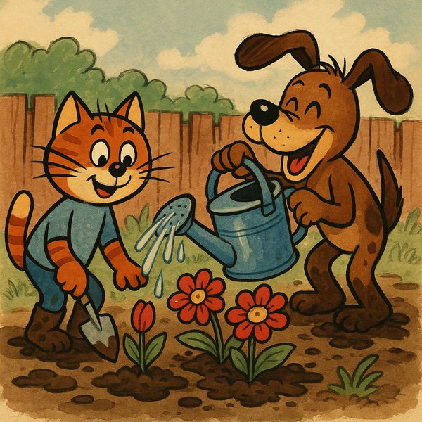 Garden Buddies: Cat & Dog Planting Flowers