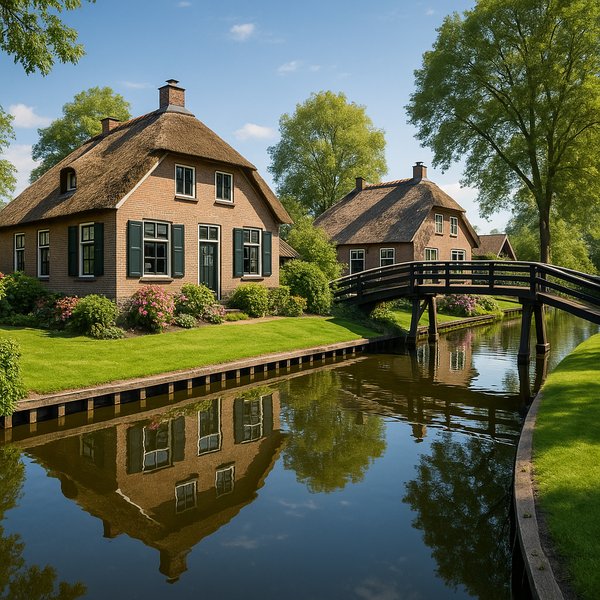 Giethoorn Canal Village with Thatched Houses and Bridge