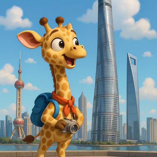 Giraffe Calf Visits Shanghai: A Playful Height Comparison