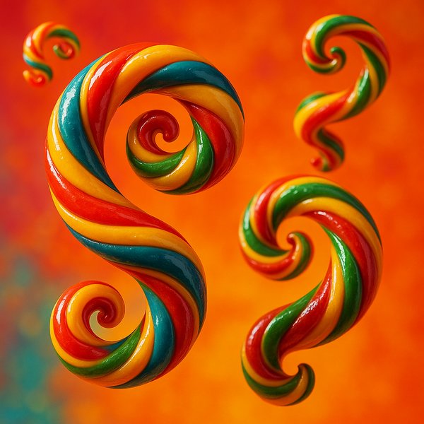 Glazed Rainbow Candy Spirals on Vibrant Orange