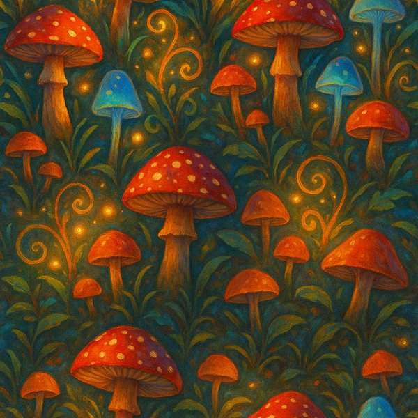 Glowing Mushroom Grove — Seamless Fantasy Forest Pattern