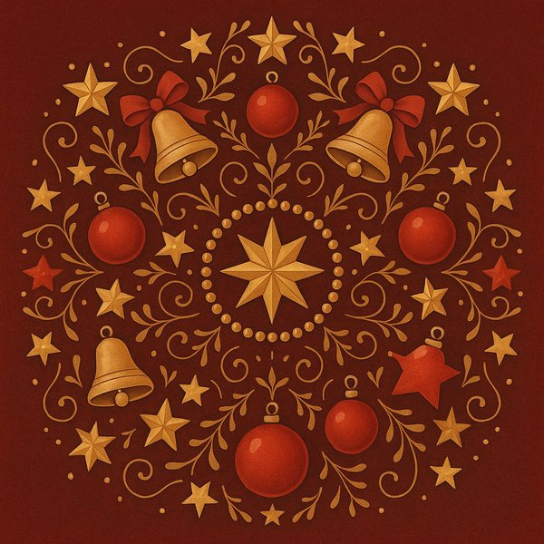 Golden Bells & Red Ornaments — Holiday Mandala