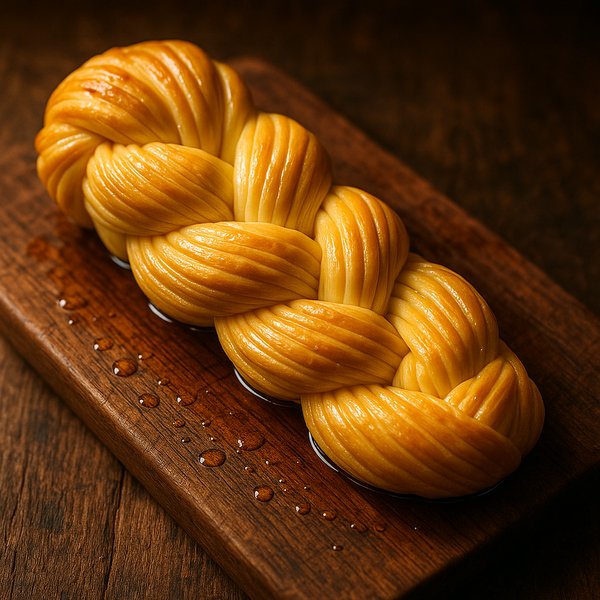 Golden Braided Cheese on Rustic Board