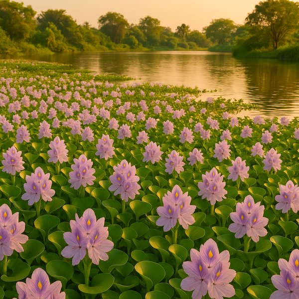 Golden Evening Over a Sea of Water Hyacinths