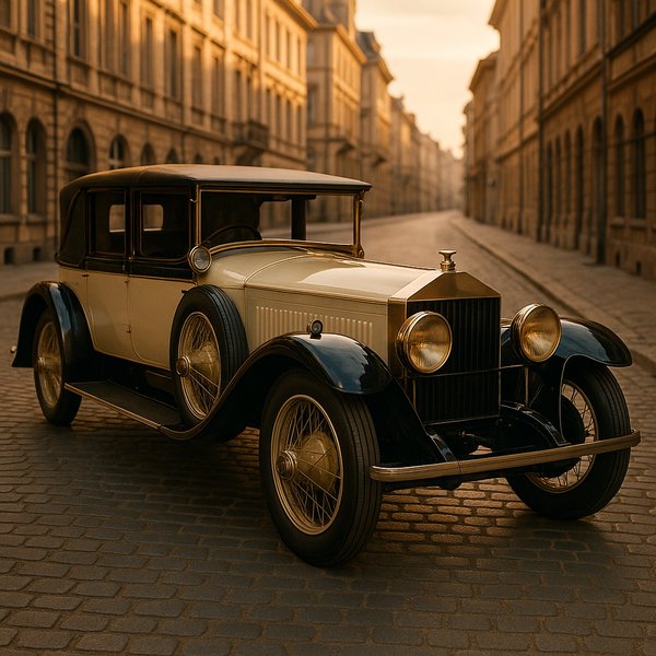 Golden-Hour 1920s Chauffeur Sedan on a Historic European Street