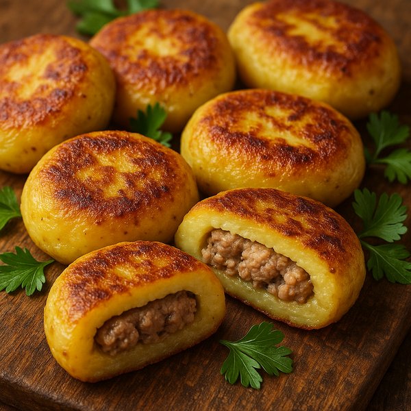 Golden Kolduny Aladki — Potato Patties with Juicy Meat Filling