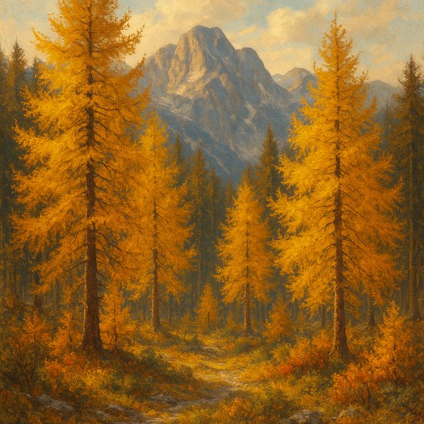 Golden Larches in Autumn Light