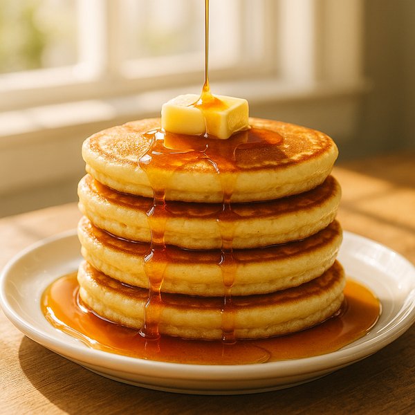 Golden Morning Pancake Stack with Drizzling Maple Syrup