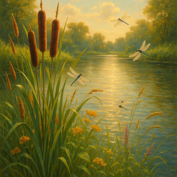 Golden Riverbank at Dusk