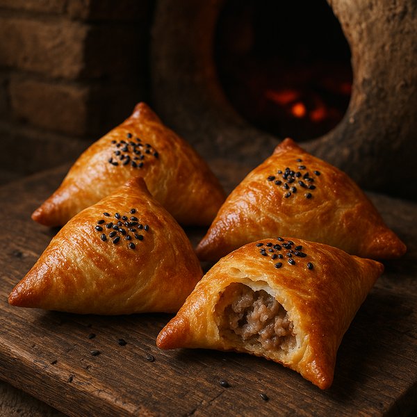 Golden Tandoor-Baked Samsa with Juicy Meat Filling