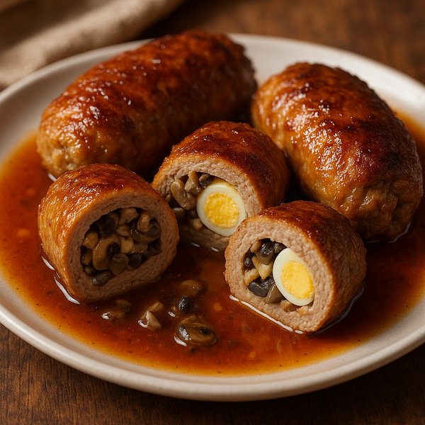 Golden Zrazy: Mushroom & Egg-Stuffed Meat Rolls in Rich Sauce