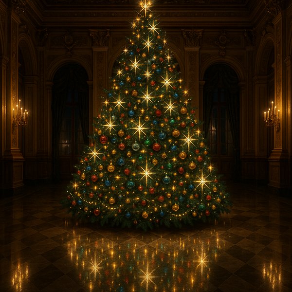 Grand Festive Tree in a Palace Hall