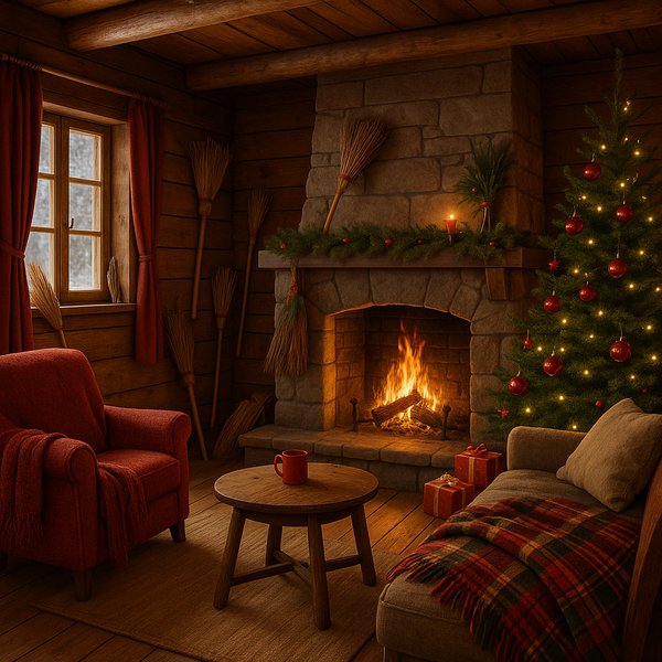 Hidden Brooms by the Hearth — Norwegian Christmas Cabin