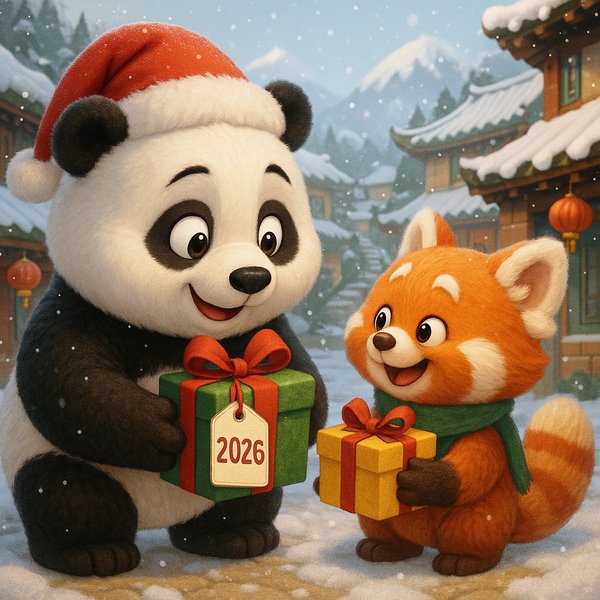 Holiday Exchange in the Snow: Panda & Red Panda — 2026