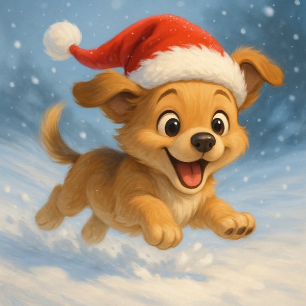 Joyful Puppy in a Santa Hat