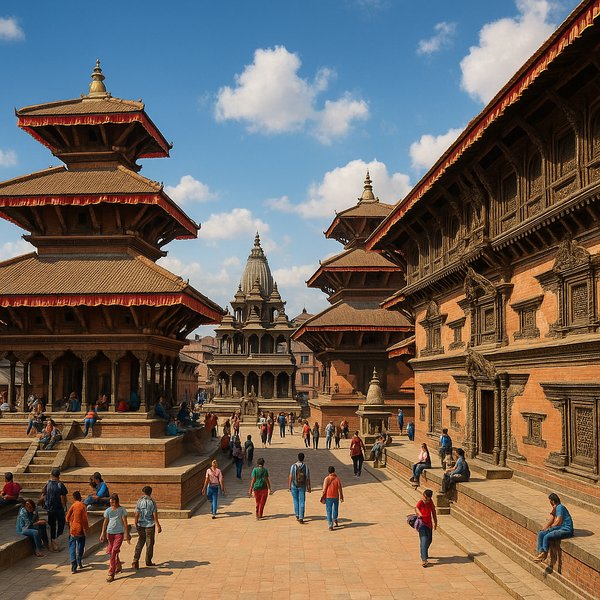 Kathmandu Durbar Square — Carved Palaces in Bright Daylight