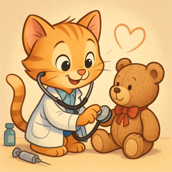 Kitten Doctor Checks Teddy Bear