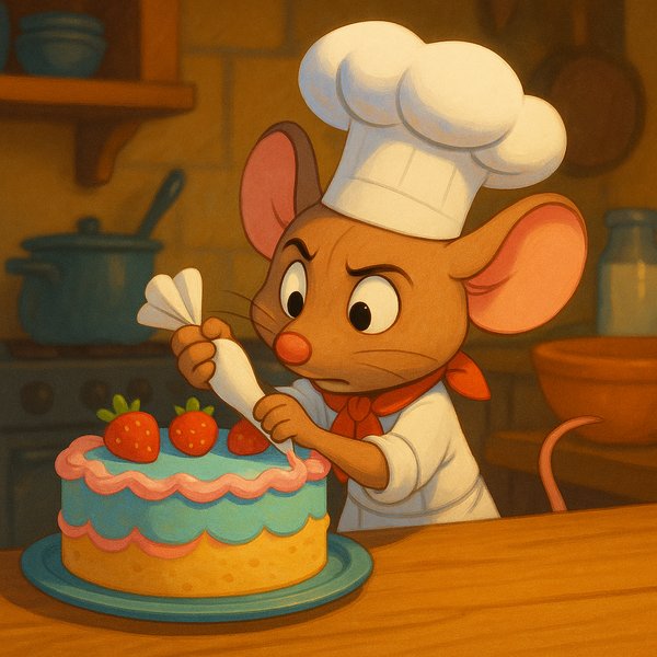 Little Chef Mouse Carefully Decorating a Cake