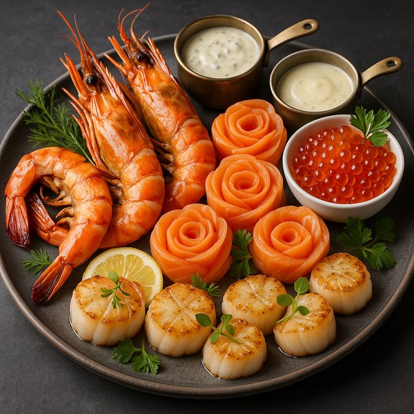 Luxury Seafood Platter with Salmon Roses & Ikura