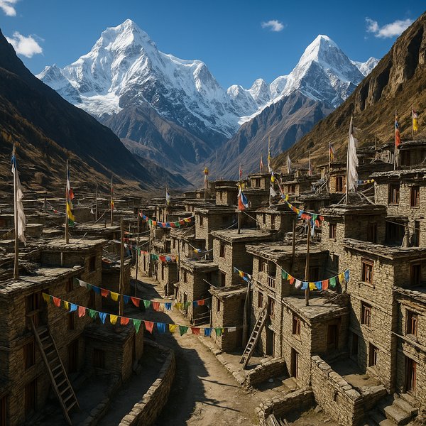 Manang Village Under Himalayan Peaks