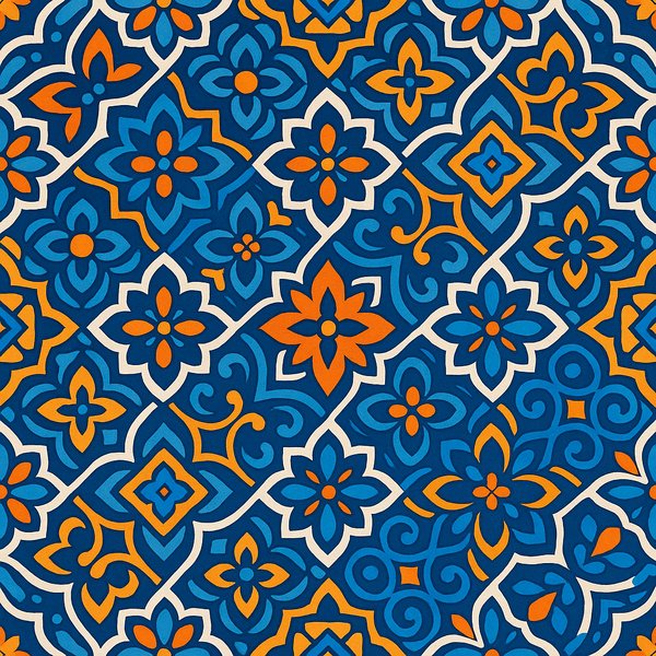 Mediterranean Mosaic: Bold Blue & Orange Seamless Pattern
