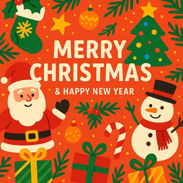 Merry Christmas & Happy New Year — Bright Festive Illustration