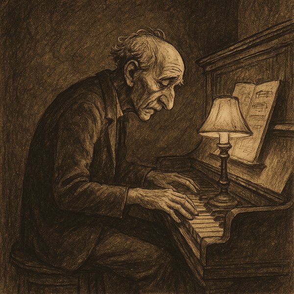 Midnight Melody: The Old Pianist