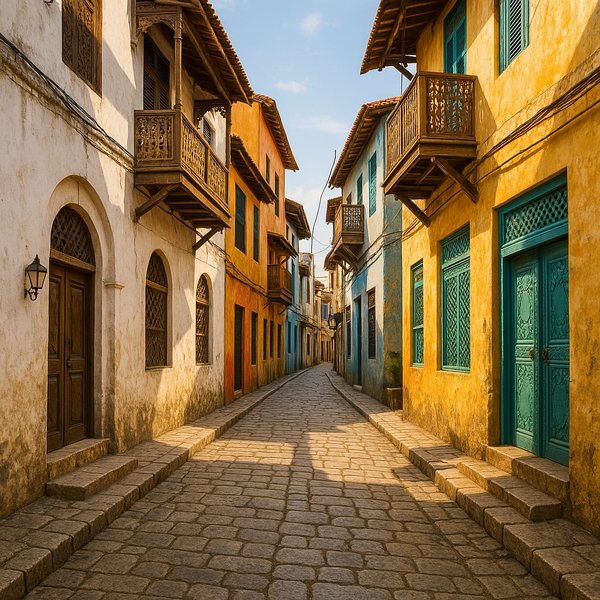 Mombasa Old Town — Sunlit Swahili Alley