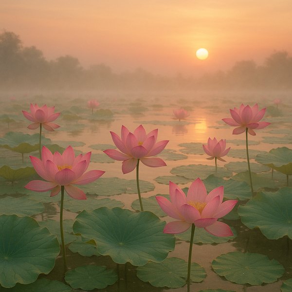 Morning Lotus Pond at Sunrise