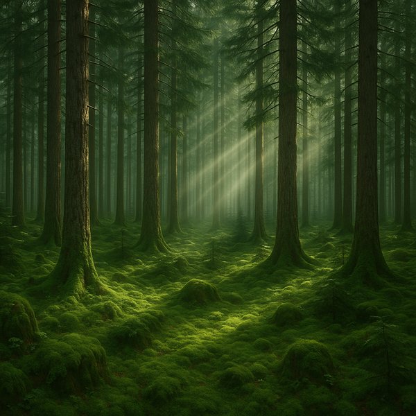 Mossy Swiss Pine Grove at Dawn