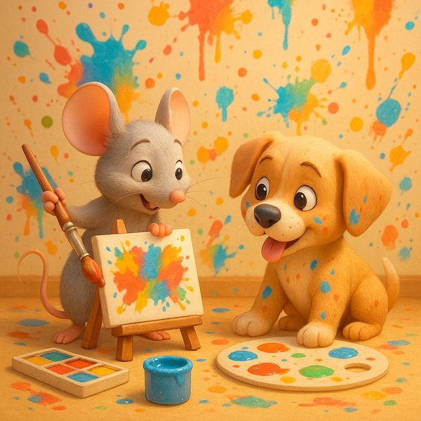 Mouse Teaches Puppy to Paint