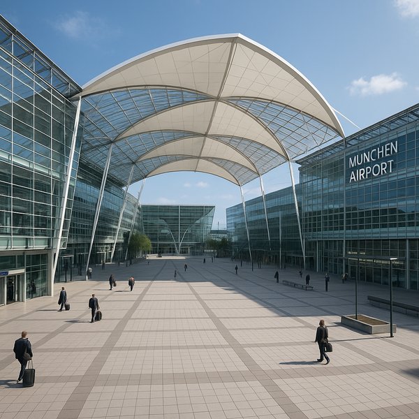 Munich Airport Exterior Plaza, Modern Glass Canopy