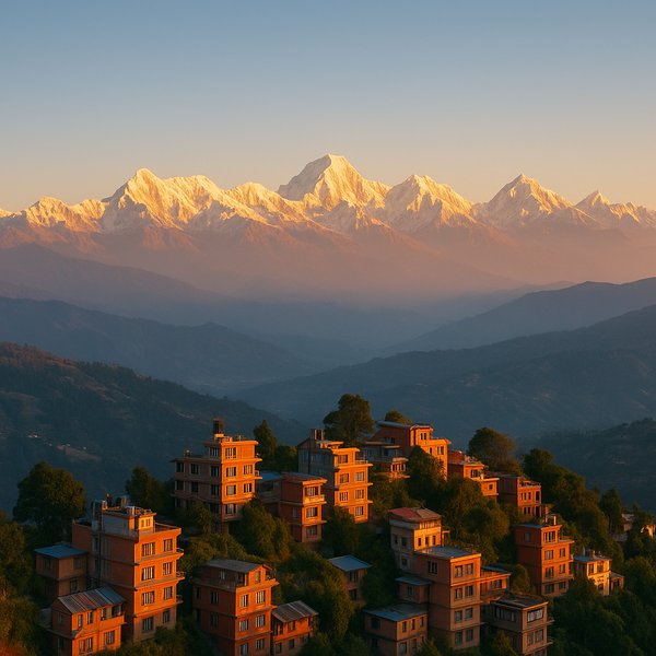 Nagarkot Dawn: Golden Peaks Over Hilltop Homes