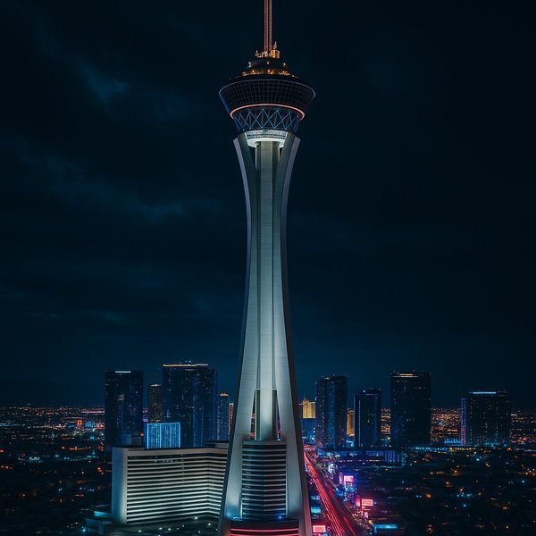Neon Sentinel — Stratosphere Tower at Night