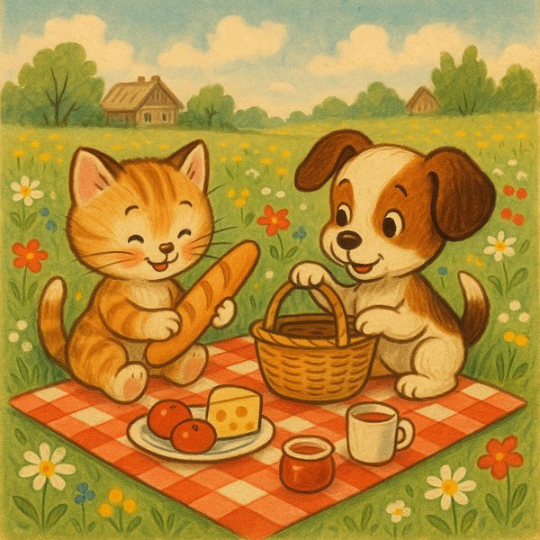 Picnic Pals in the Blooming Meadow