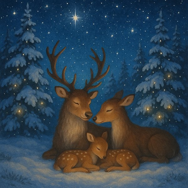 Quiet Night: Reindeer Family Under the Star