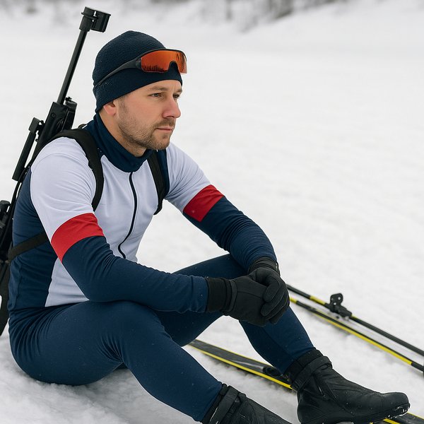Resting Biathlete on Snow
