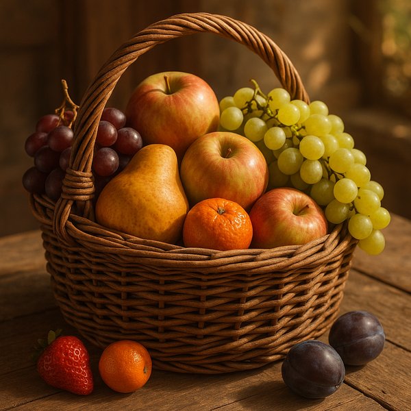 Rustic Wicker Basket of Seasonal Fruit